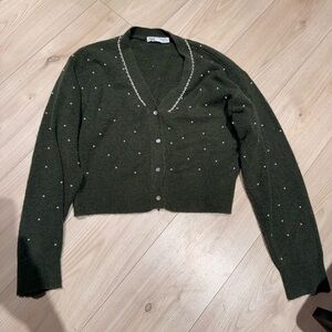 Zara Dark Green Cardigan with Pearl Details